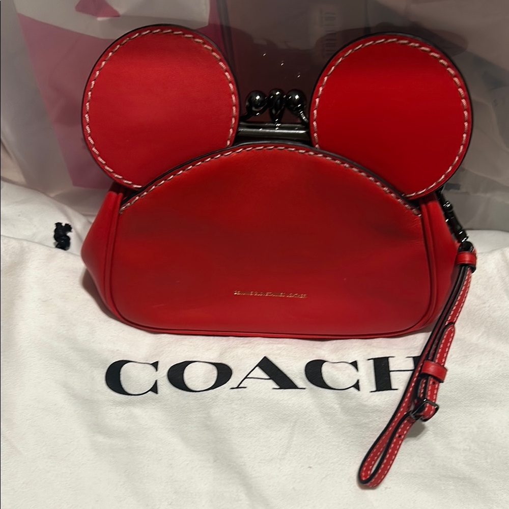 Coach Red Mickey Ear Wristlet